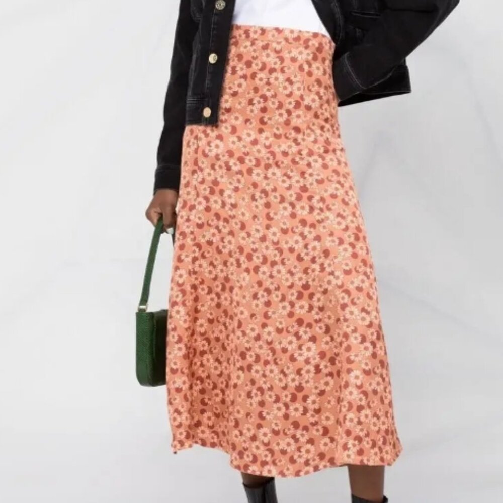NWT Sandro Pascaline Floral & Polka Dot Midi Skirt in Antique Rose $ 295